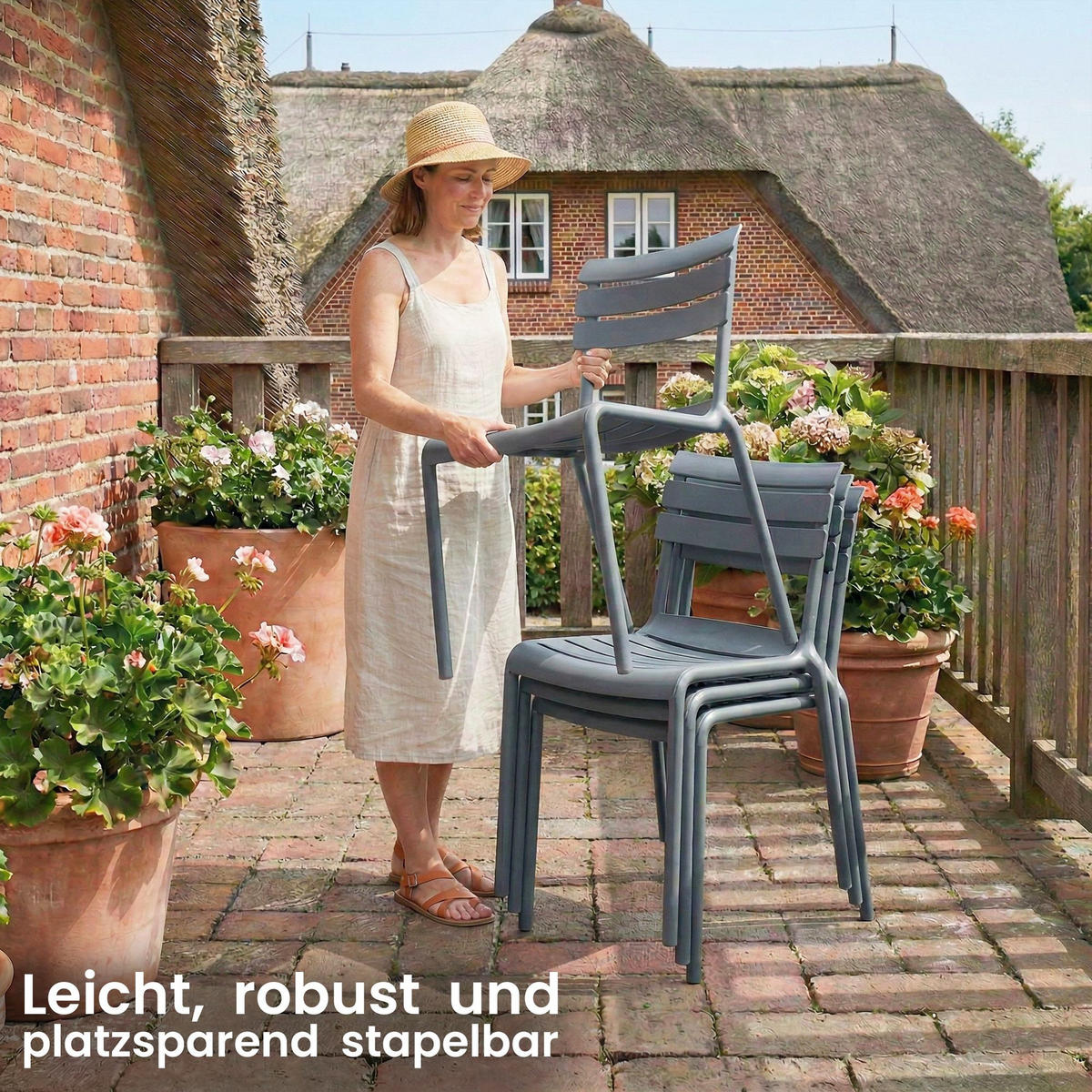 GARTENSTUHL Kunststoff Grau - Grau, Kunststoff (49/82/59cm) - CLP
