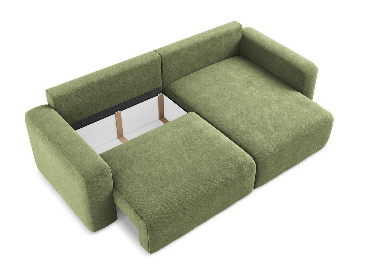 ECKSOFA mit Schlaffunktion rechts Chenille Stoff Grün - Schwarz/Grau, Kunststoff/Textil (244/149cm) - Makamii