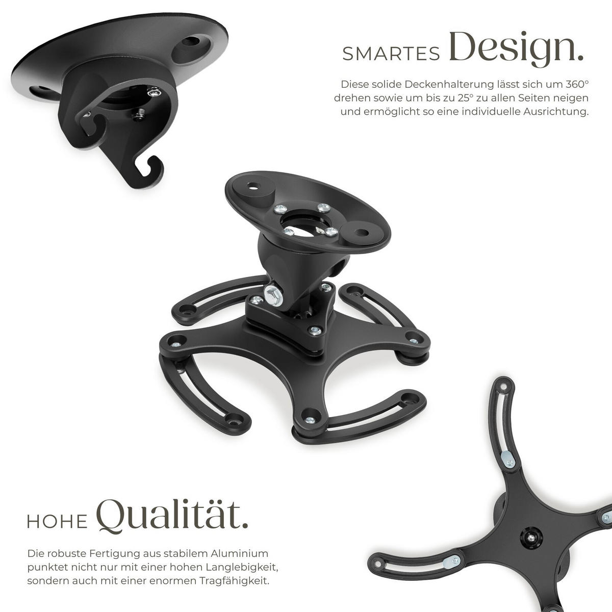 DECKENHALTERUNG für Beamer Universal, Aluminium, 360° Kugelgelenk, bis 30 kg, schwarz - Schwarz, Metall (12/0.2/23.5cm) - tectake