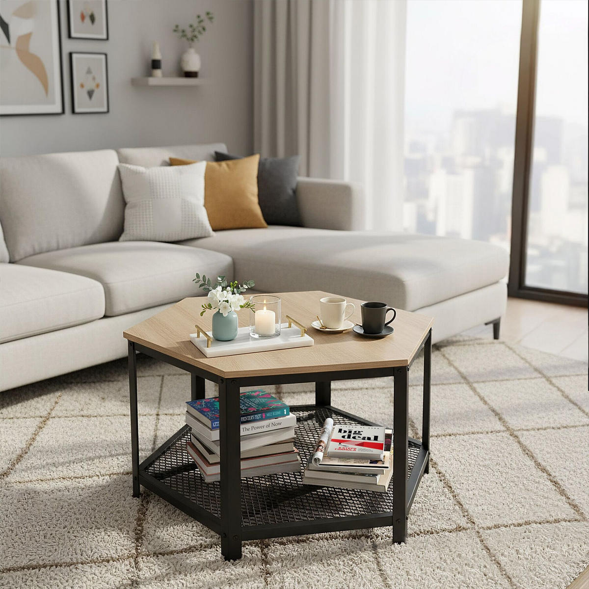 COUCHTISCH Norwich,86,5 x 75 x 46,5 cm,Industrial Holz hell, Eiche Sonoma - Naturfarben, Holz (75/86.5/46.5cm) - tectake