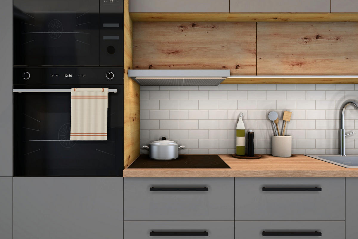 KÜCHENZEILE Nexa Grau & Woodline – 400 cm – K18-G400 - Hellbraun/Grau, Holzwerkstoff (400/248/58cm) - ROYAL24_MARKT