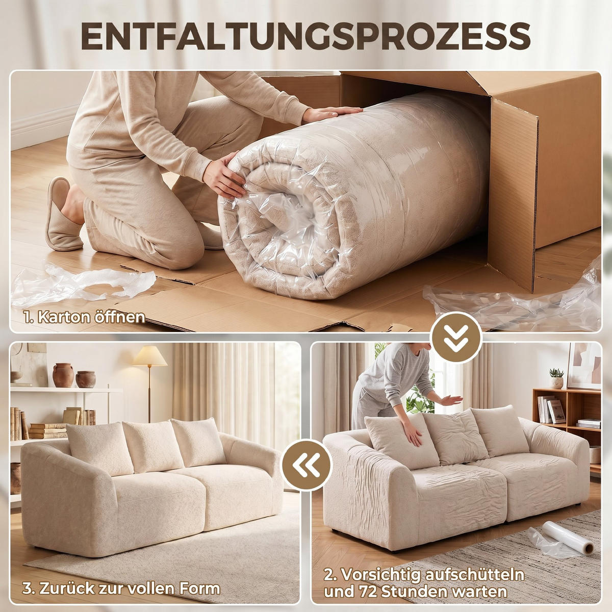 3-SITZER Sofa Chenille (100 % Polyester) Beige - Beige, Textil (93/83/225cm) - HOMCOM