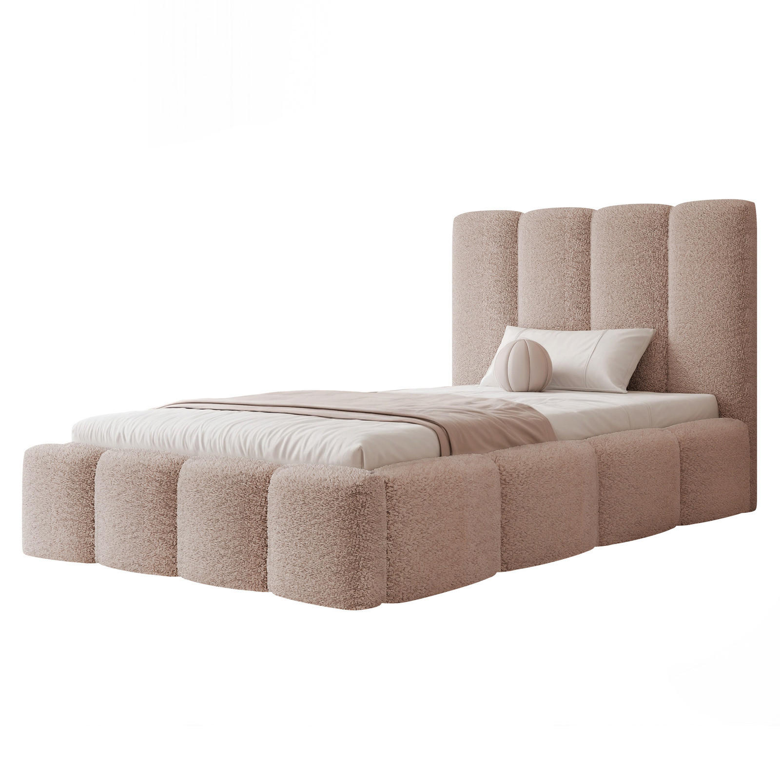 POLSTERBETT LANDARE 120x200 cm Altrosa Bouclé (Stoff Coral) - mit Bettkasten und Lattenrost - Altrosa, Holzwerkstoff/Textil (120/200cm) - Ravio