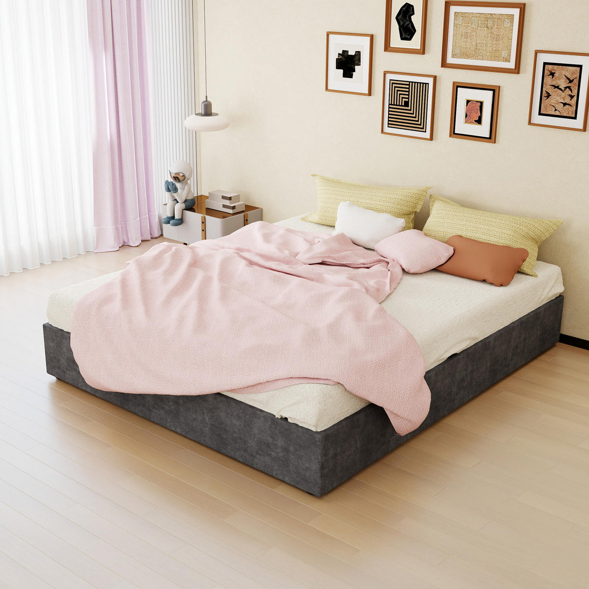POLSTERBETT 160/200 cm in Grau Stoff mit Lattenrost - Grau, Holzwerkstoff/Textil (160/200cm) - STILVORA