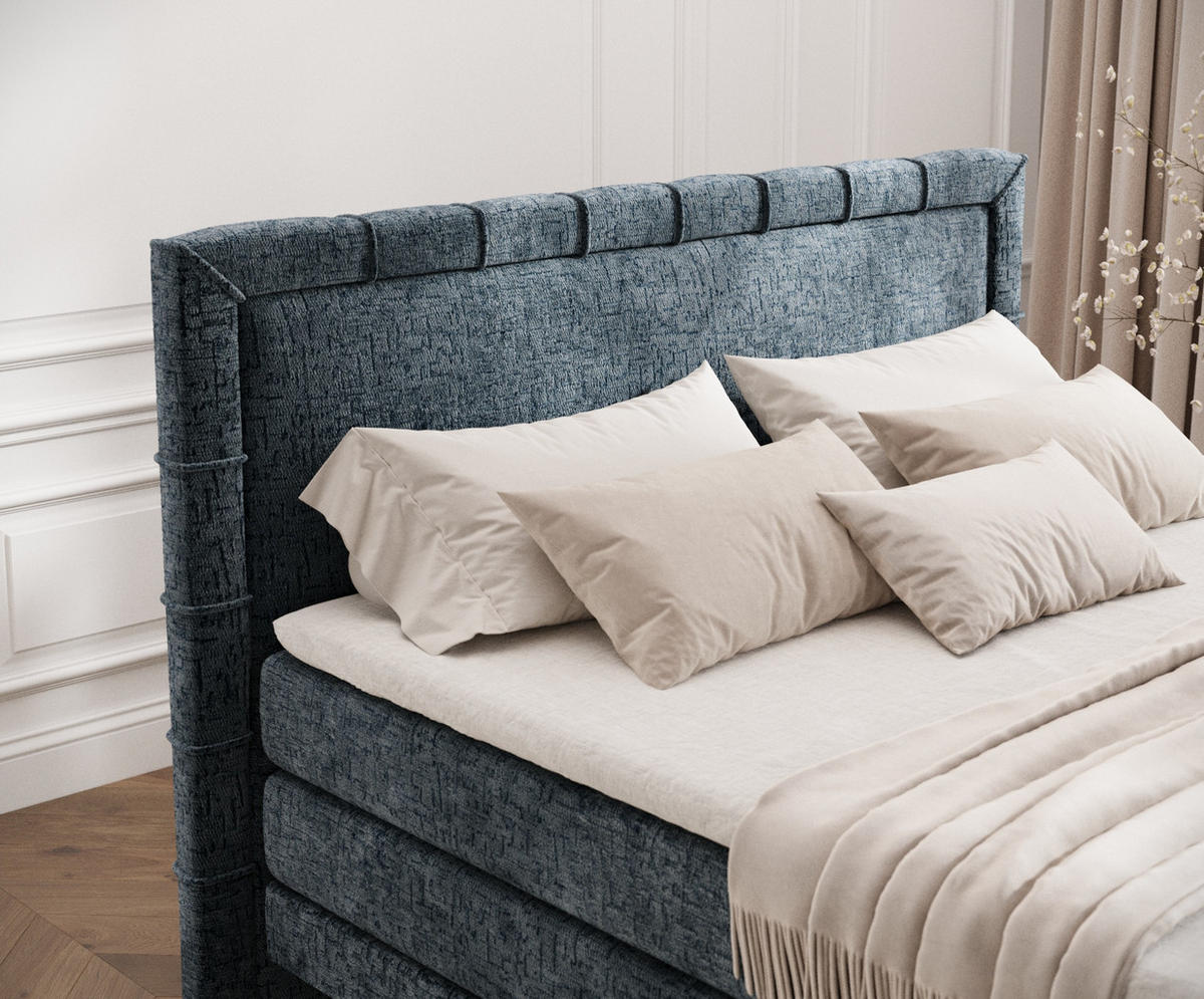 BOXSPRINGBETT Rimini Blau Grau 180/200 cm mit Matratze und Topper - Blaugrau/Schwarz, Holz/Holzwerkstoff (180/200cm) - Maison de Reve