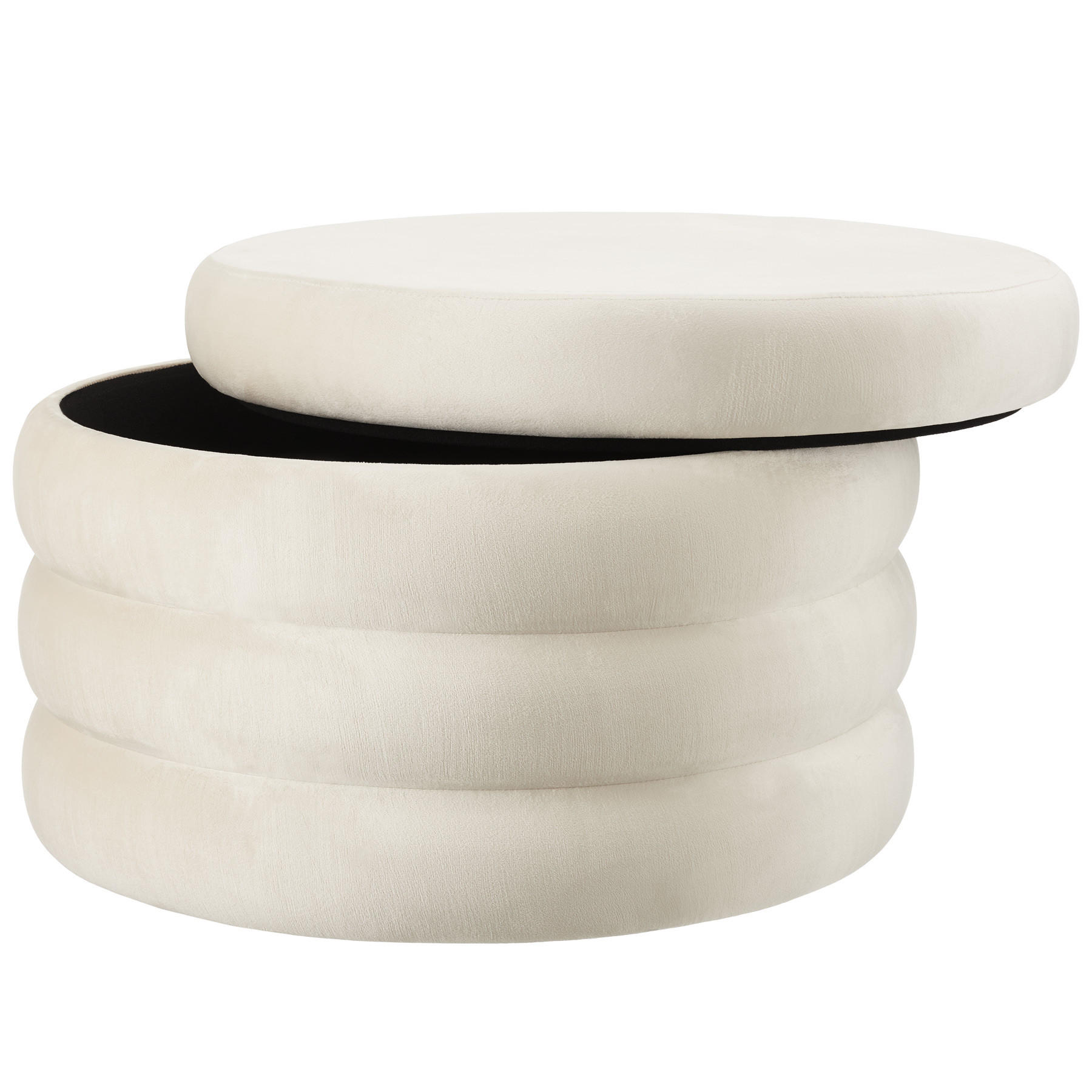 SITZHOCKER mit Stauraum Altu Xl,67 x 42 cm,Samtoptik creme-weiß - Weiß/Samtahornfarben, Holz (67/42/67cm) - tectake