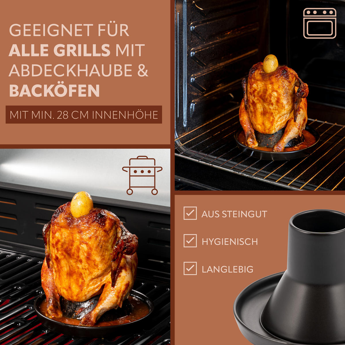 HÄHNCHENBRÄTER, schwarz, Steingut - Schwarz, Keramik (18/11/18cm) - bremermann