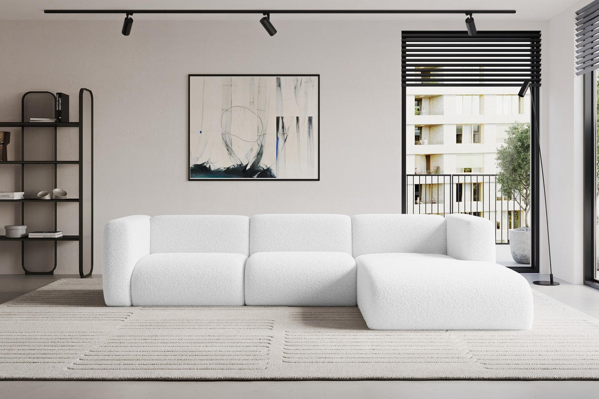 ECKSOFA Ottomane Rechts MIRA-L2 318x179x89 Weiß Bouclé - Schwarz/Weiß, Holzwerkstoff/Kunststoff (318/179cm) - ALTDECOR