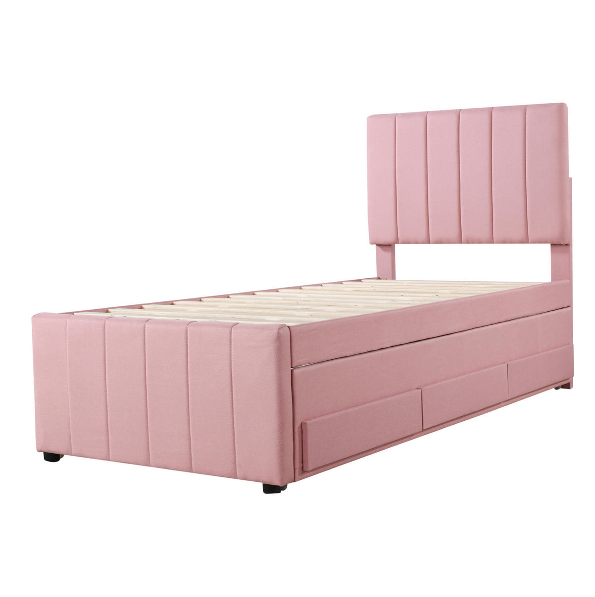POLSTERBETT 90x200 cm Rosa mit Ausziehbett, 3 Schubladen und verstellbarem Kopfteil - Rosa, Textil (90/200cm) - IVMEU