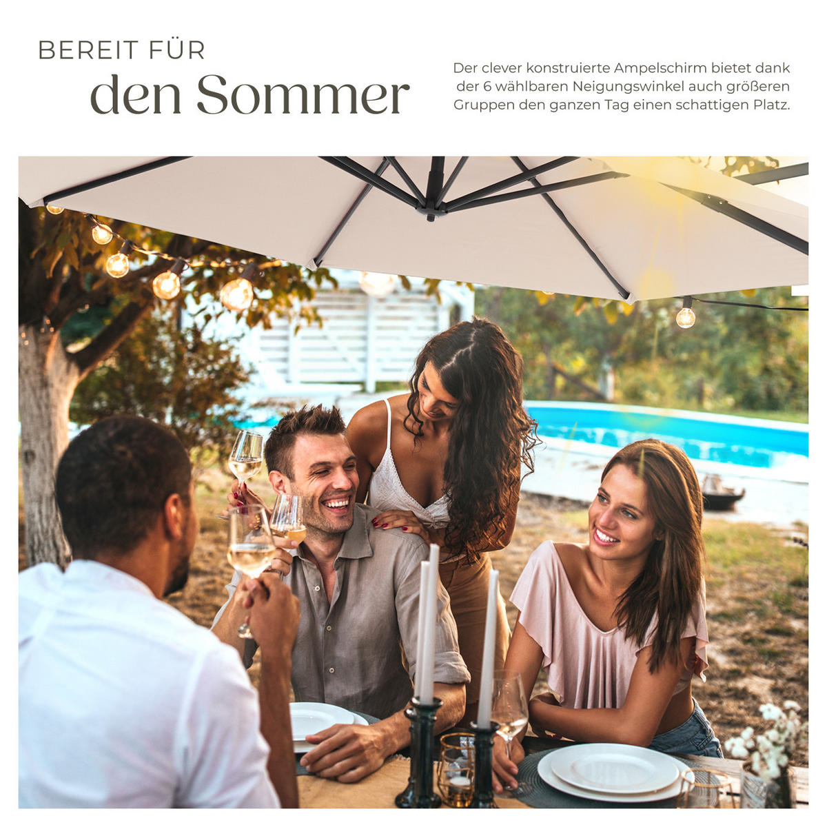 SONNENSCHIRM Daria,UV-Schutz 50+, inklusive Schutzhülle,beige - Beige, Metall (300/372cm) - tectake