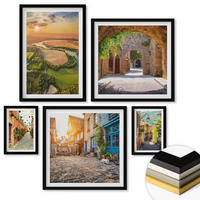 WANDBILDER 5er-Set - 50x50 cm & 20x30 cm & 40x60 cm Schwarzer Rahmen - Sommerlandschaften im Boho-Stil - Schwarz, Kunststoff (40/60cm) - ArtPrintCave