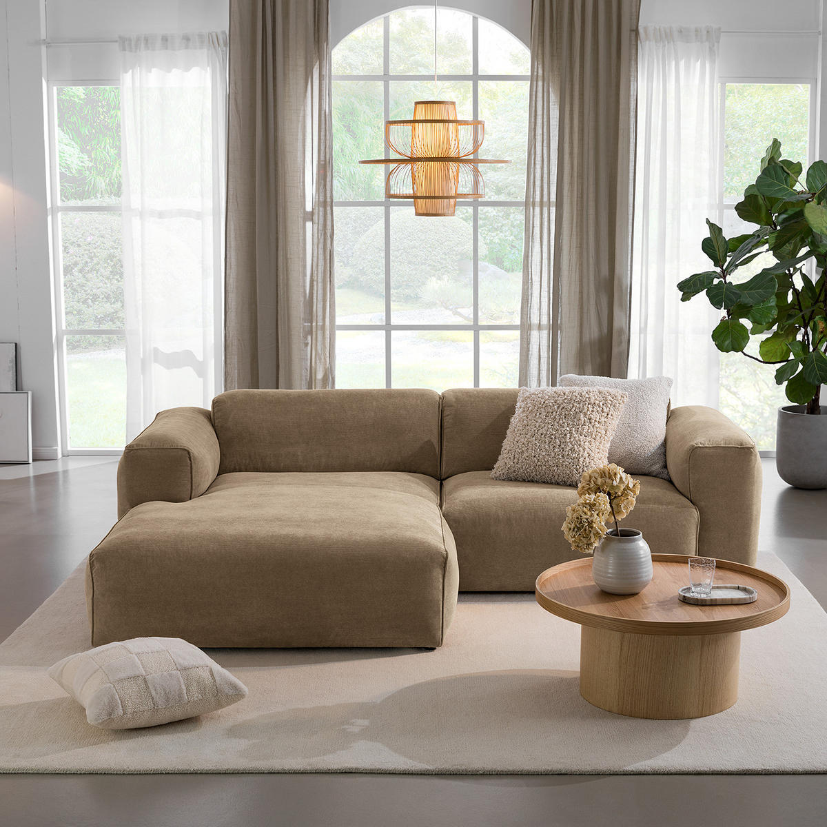 ECKSOFA mit XL-Longchair - Taupe/Schwarz, Kunststoff/Textil (260/171cm) - home24