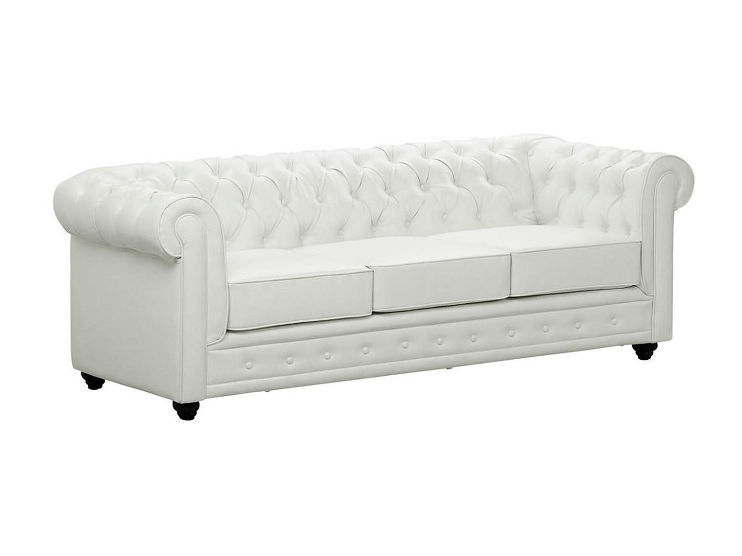 SOFA 3-Sitzer - Kunstleder - Weiß - CHESTERFIELD - Weiß, Leder (88/72/205cm) - Vente-Unique