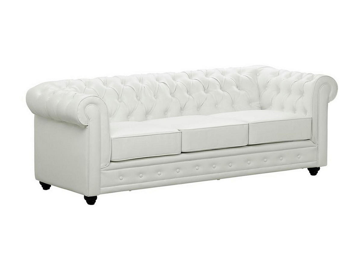 SOFA 3-Sitzer - Kunstleder - Weiß - CHESTERFIELD - Weiß, Leder (205/72/88cm) - Vente-Unique