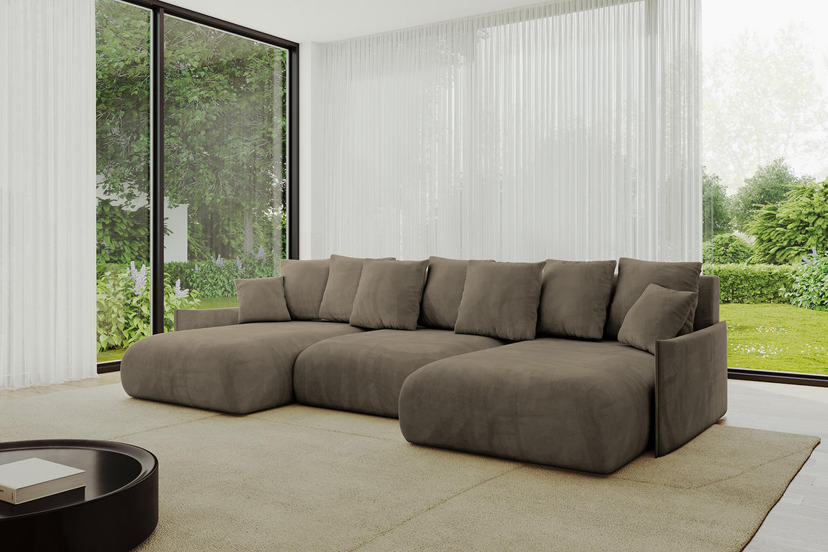 WOHNLANDSCHAFT mit Schlaffunktion und Bettkasten ONESK-U-v1 317x177x72 Braun Velours - Braun, Holzwerkstoff/Kunststoff (317/72/177cm) - ALTDECOR