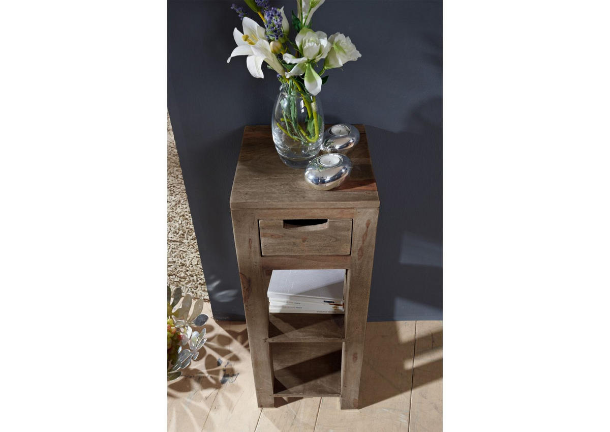 BEISTELLTISCH Sheesham 29x29x80 grau geölt NATURE GREY #32 - Grau, Holz (29/29/80cm) - Massivmoebel24