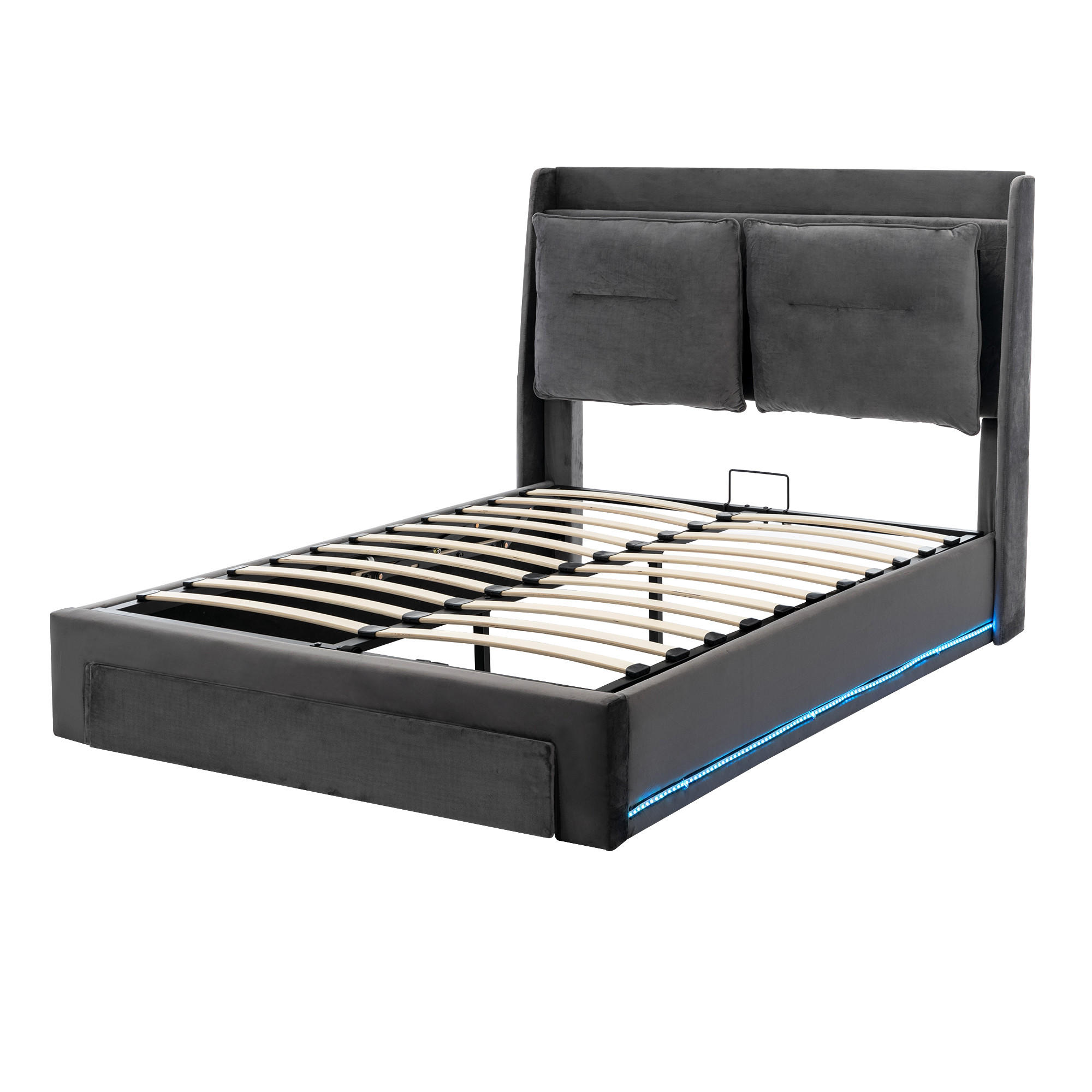 POLSTERBETT aus Samt 160x200 cm in Dunkelgrau mit LED-Beleuchtung & Stauraum - Dunkelgrau, Textil (160/200cm) - Modfu
