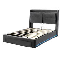 POLSTERBETT aus Samt 160x200 cm in Dunkelgrau mit LED-Beleuchtung & Stauraum - Dunkelgrau, Textil (160/200cm) - Modfu