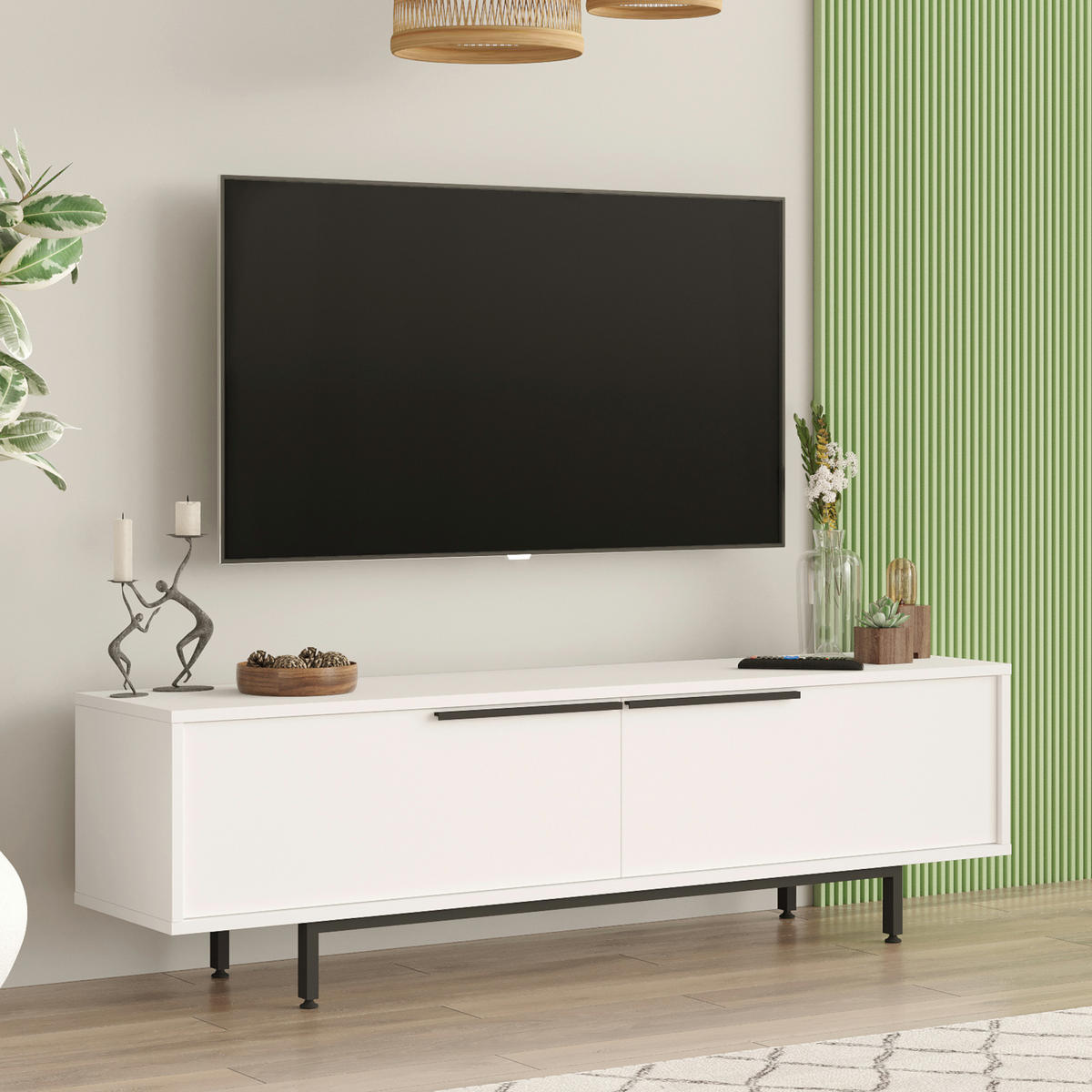 TV-ELEMENT Urejovle - Schwarz/Weiß, Holzwerkstoff/Metall (160/45/35.5cm) - [en.casa]