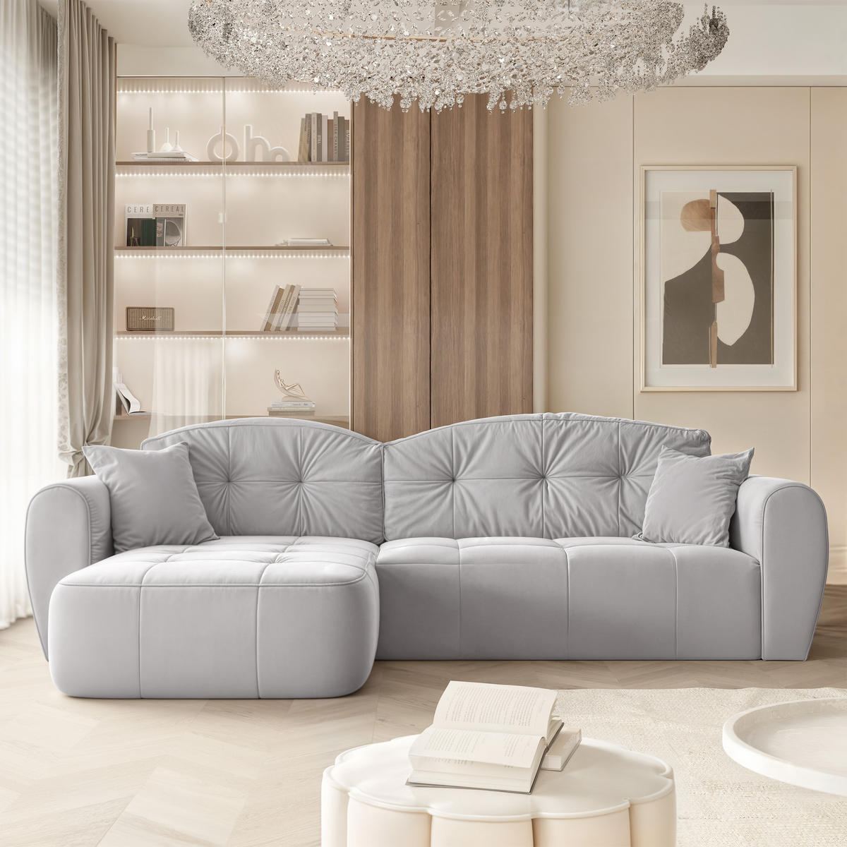 ECKSOFA RAVEN mit Schlaffunktion und Bettkasten Hellgrau - Hellgrau, Holzwerkstoff/Kunststoff (250/90cm) - Idohome
