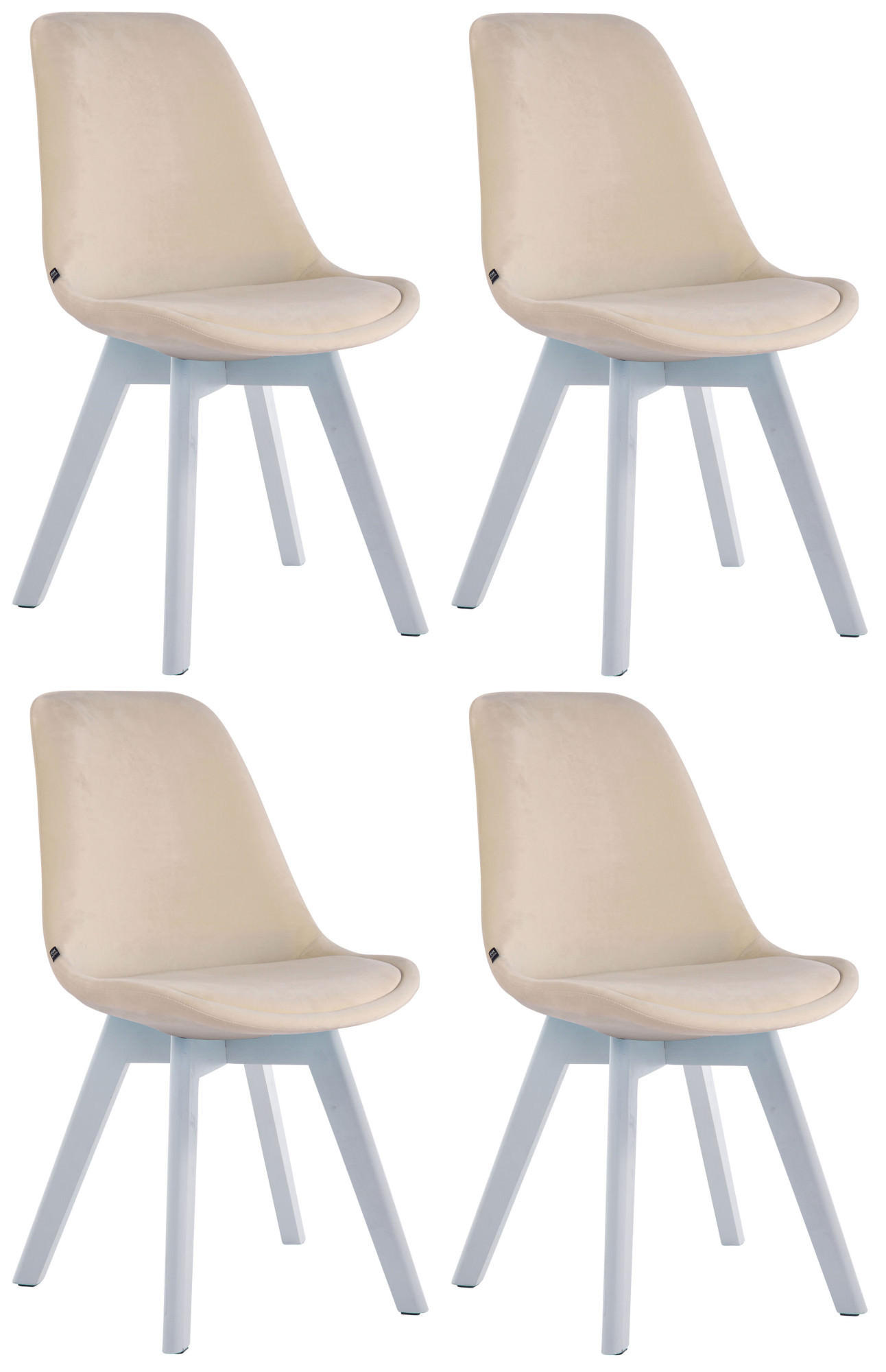 STUHL 4er Set Samt creme - Creme/Weiß, Holz/Textil (48/84/55cm) - CLP