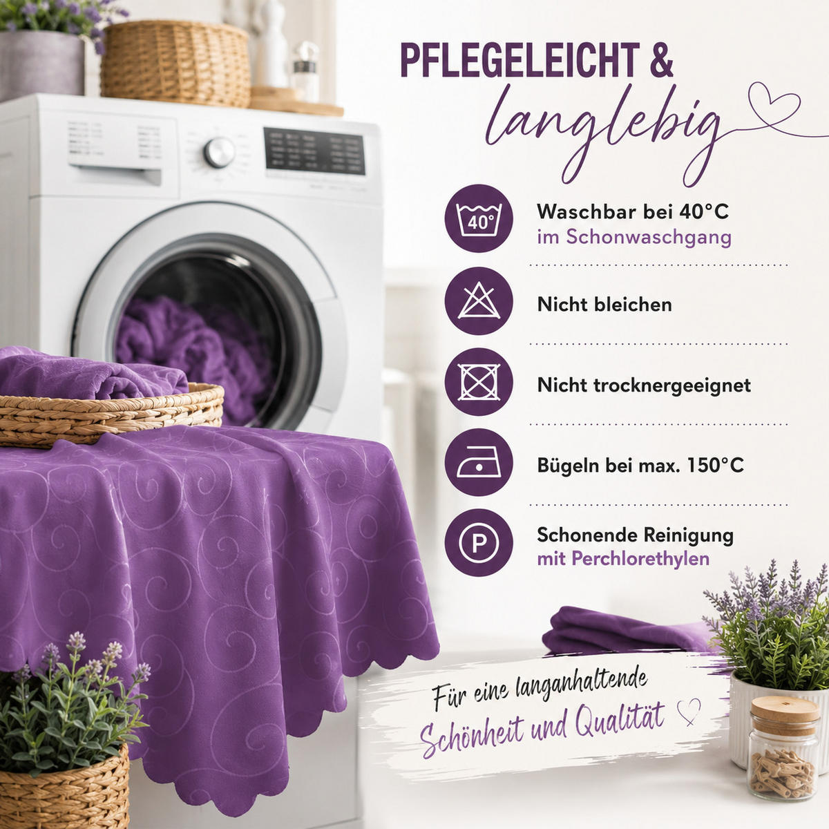 TISCHDECKE 130/340 cm Ornamente Lila - Lila, Textil (130/340cm) - TiborTex