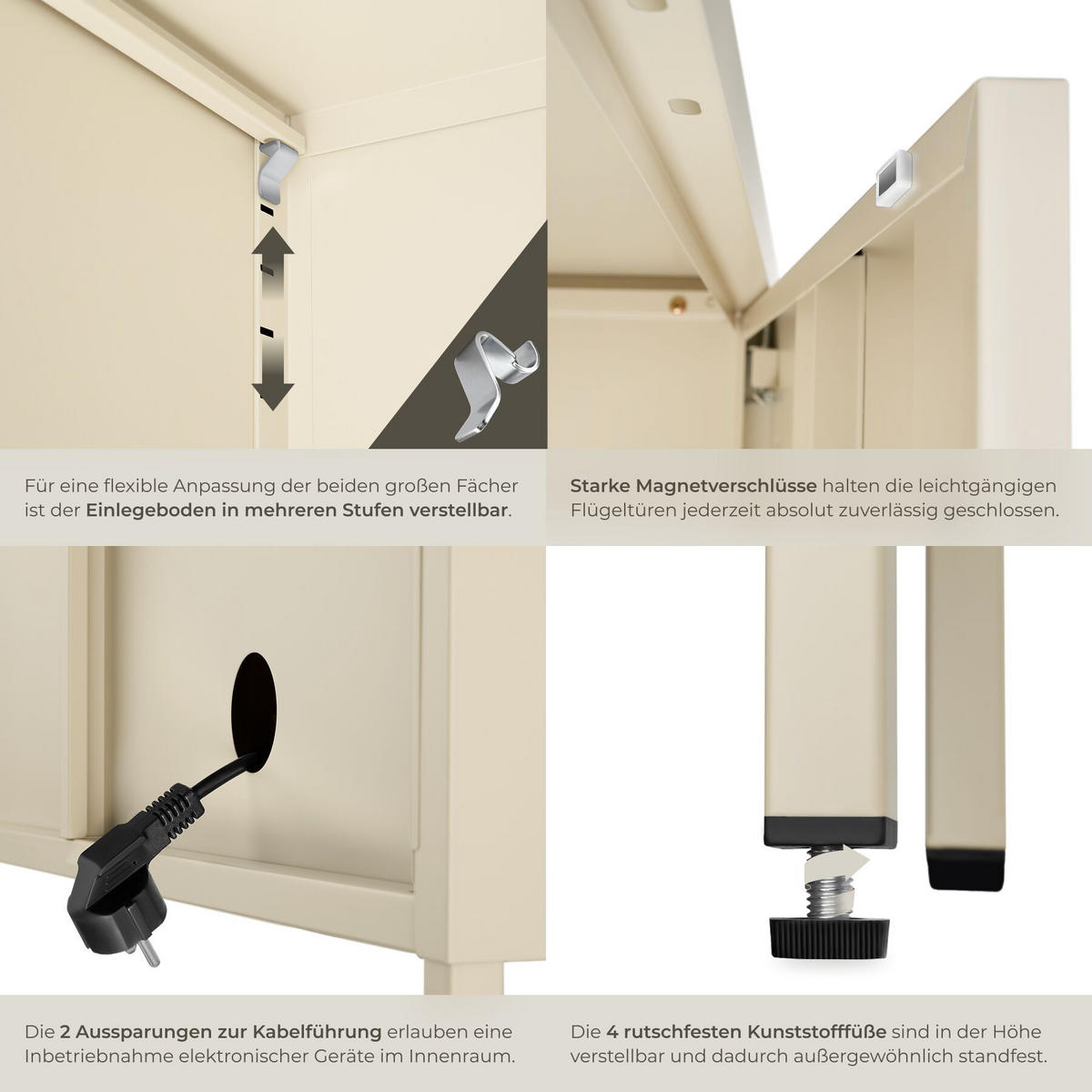 SIDEBOARD Baker, Kippschutz, höhenverstellbare Füße, creme - Creme, Metall (100/65/42.5cm) - tectake