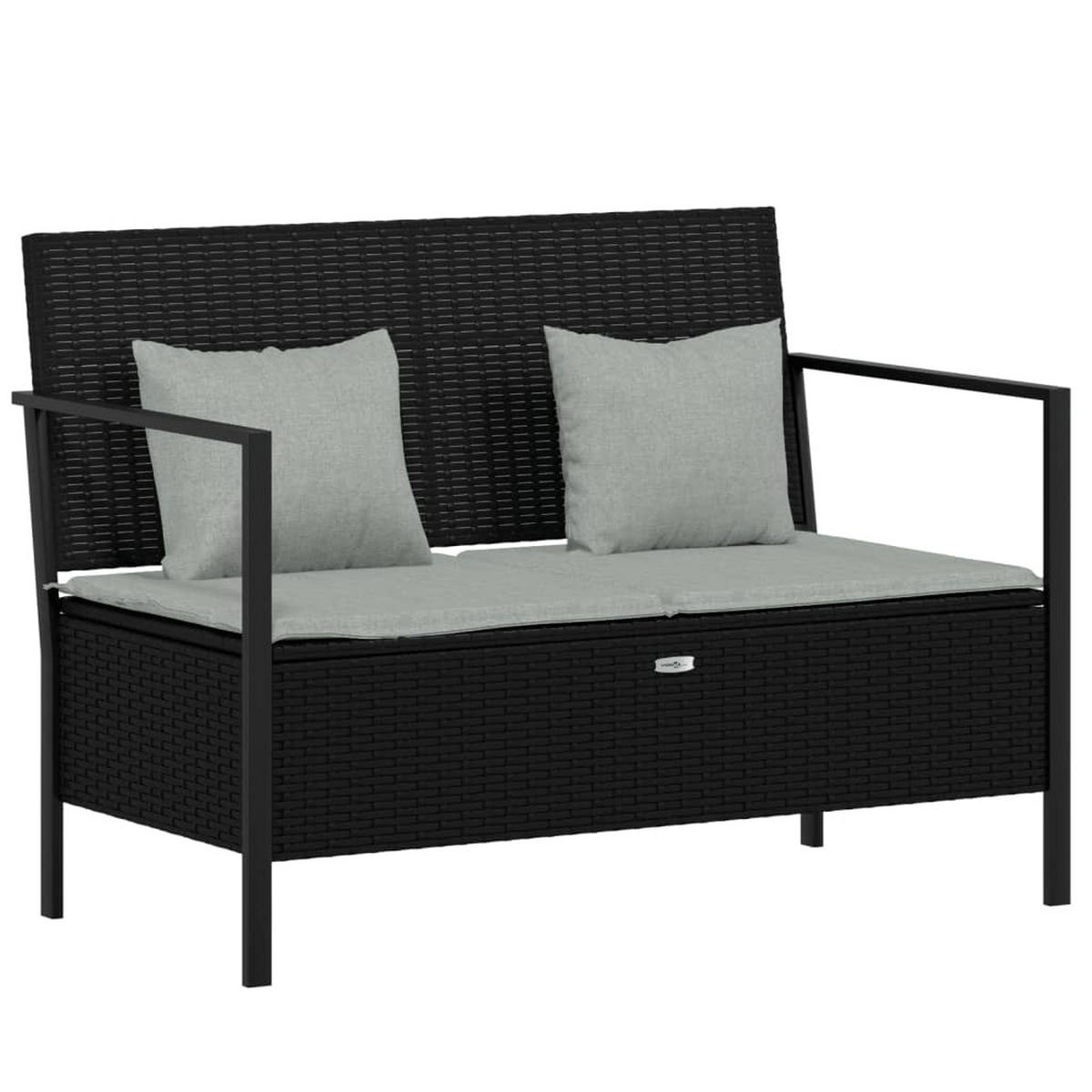 GARTENBANK mit Stauraum und Hellgrau Kissen, 2-Sitzer, 112/59/82,5 cm, aus Poly Rattan und Stahl, in Schwarz - Schwarz, Kunststoff (112/82.5/59cm) - vidaXL