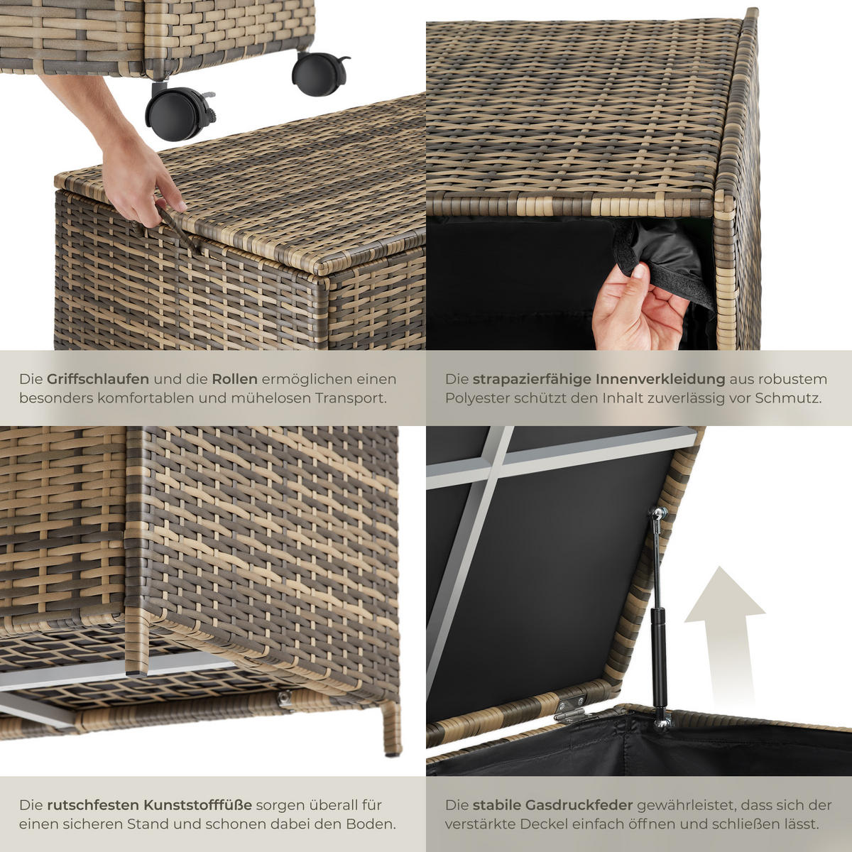 AUFLAGENBOX Kuusamo,117 x 54 x 64 cm,natur - Naturfarben, Kunststoff (54.5/63/117cm) - tectake