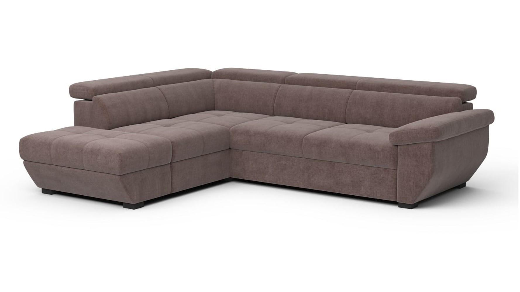 ECKSOFA mit Schlaffunktion und Bettkasten, verstellbare Kopflehnen - Taupe/Schwarz, Kunststoff/Textil (262/224cm) - Cotta