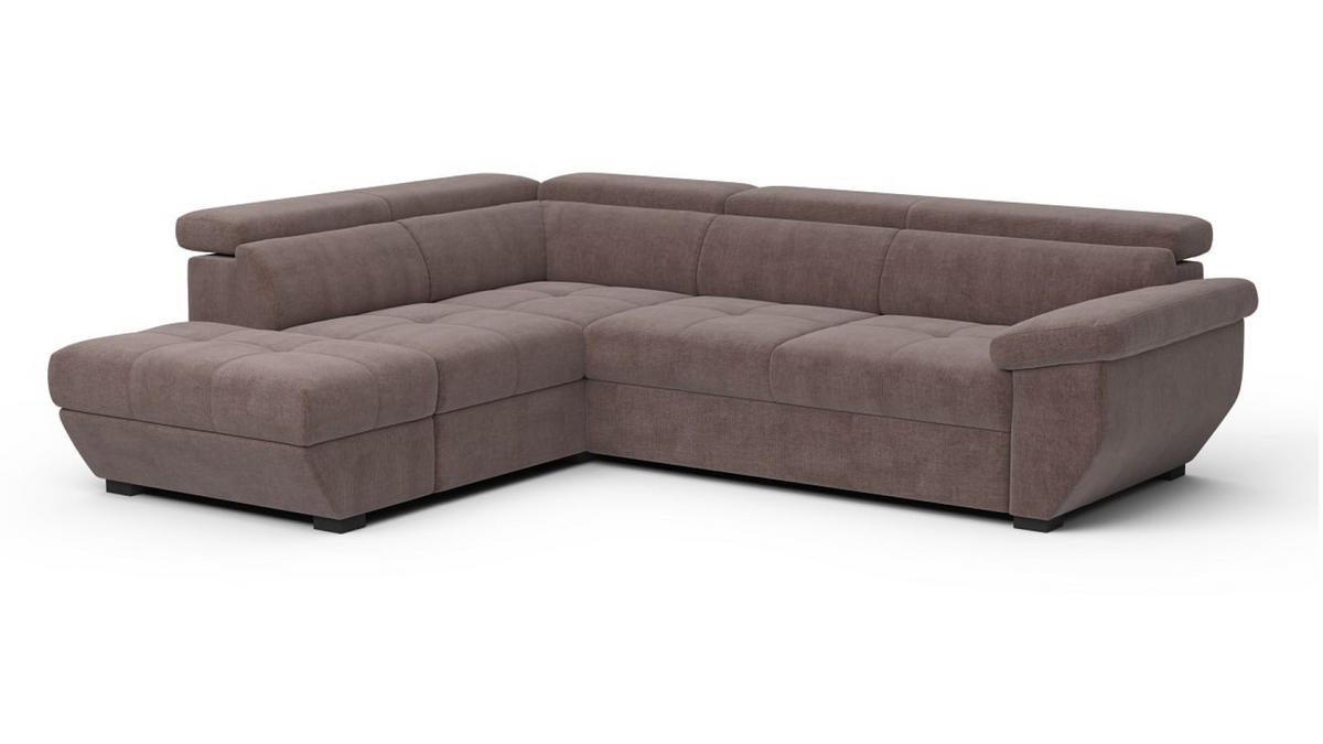 ECKSOFA mit Schlaffunktion und Bettkasten, verstellbare Kopflehnen - Taupe/Schwarz, Kunststoff/Textil (262/224cm) - Cotta