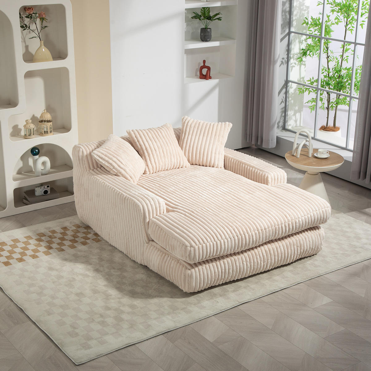 BIGSOFA Chaiselongue Cord mit 3 Kissen 125/155/63 cm Beige - Beige, Textil (63/125/155cm) - Redom