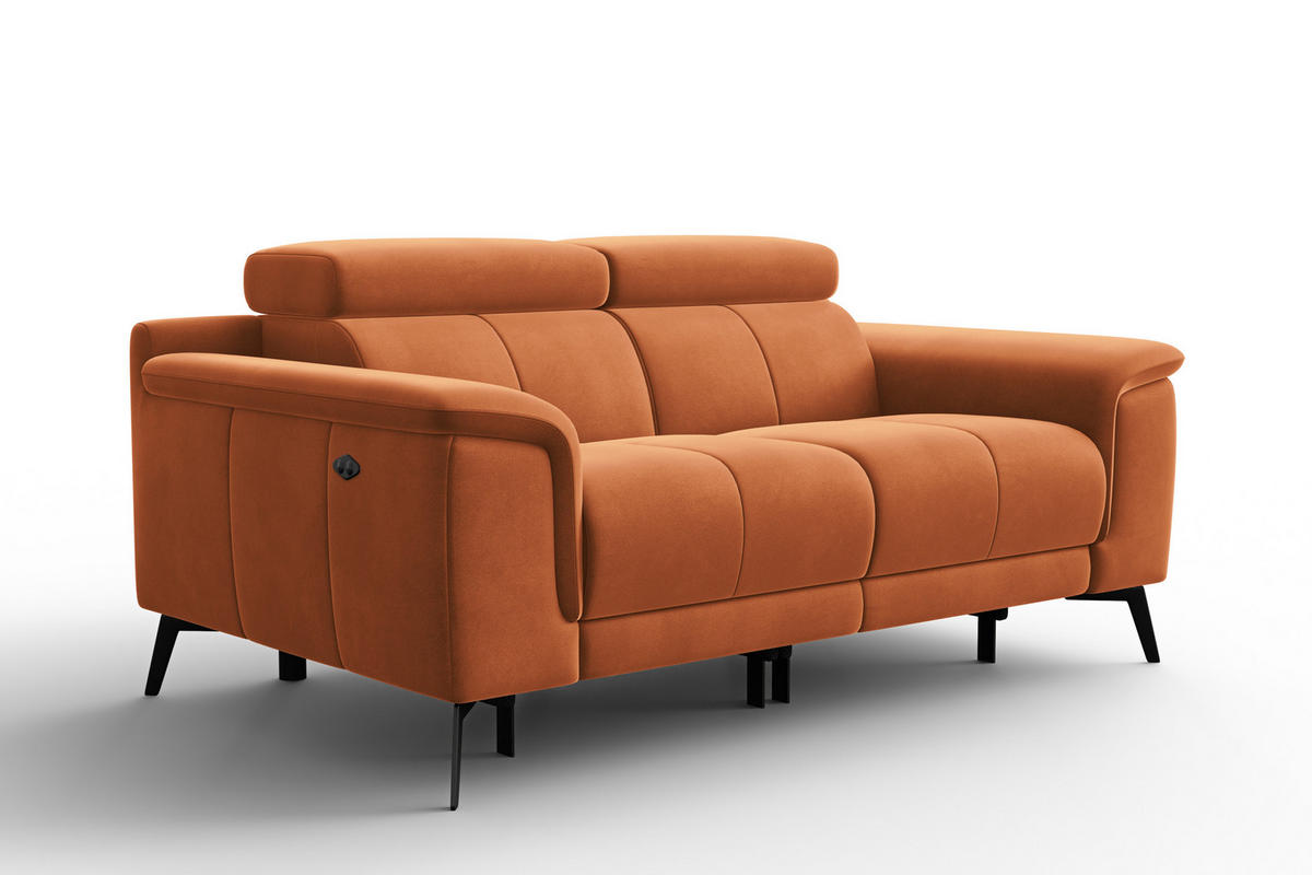 SOFA RELAX FIERO 2-Sitzer, Oranger Veloursstoff - Schwarz/Orange, Holz/Textil (170/82/103cm) - Courtois Laville