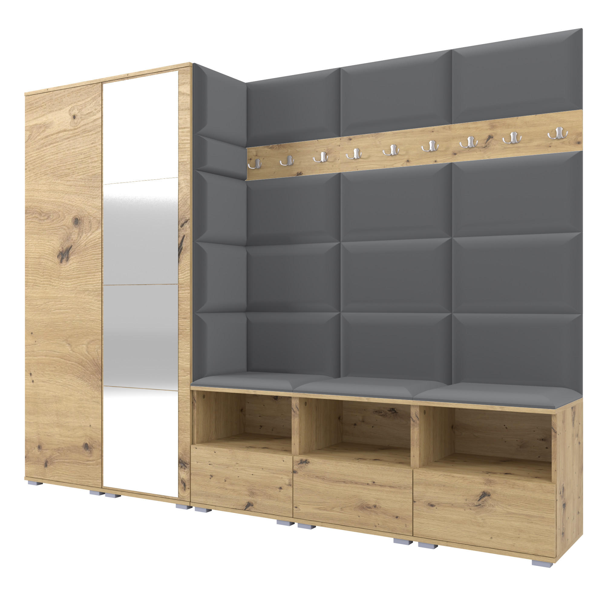 Ravio Garderobe Eiche Artisan, Dunkelgrau 250x187x40 cm