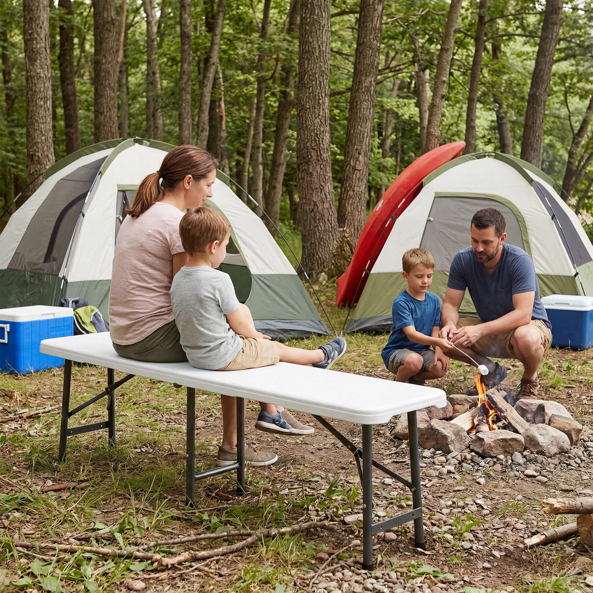CAMPINGTISCHGARNITUR Panja, mit Tragegriffen, weiß - Weiß, Kunststoff (180/74/72cm) - tectake