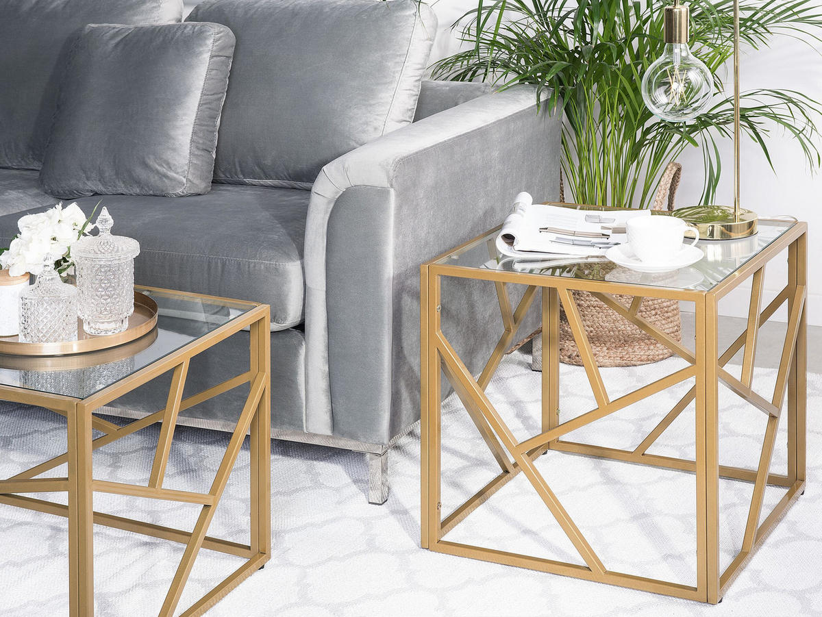 BEISTELLTISCH Glas gold quadratisch 50/50 cm Orland - Goldfarben, Glas (50/50/50cm) - Beliani
