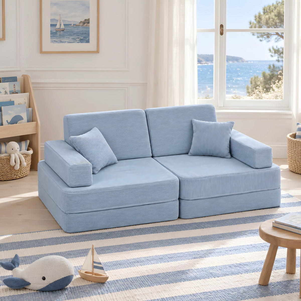 KINDERSOFA Cordsamt Türkis - Blau, Textil (160/24/80cm) - AngeLove