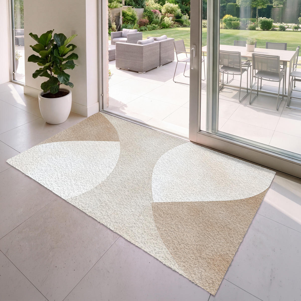 FUSSMATTE Braun - Japandi - Abstrakt Schmutzfangmatte 180x120 cm - Beige, Kunststoff (180/120cm) - MuchoWow