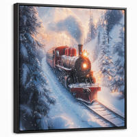 LEINWAND Bilder mit Rahmen - Weihnachtszug - Schnee - Winter - Weihnachten - 50x50 - Dunkelrot, Textil (50/50cm) - MuchoWow