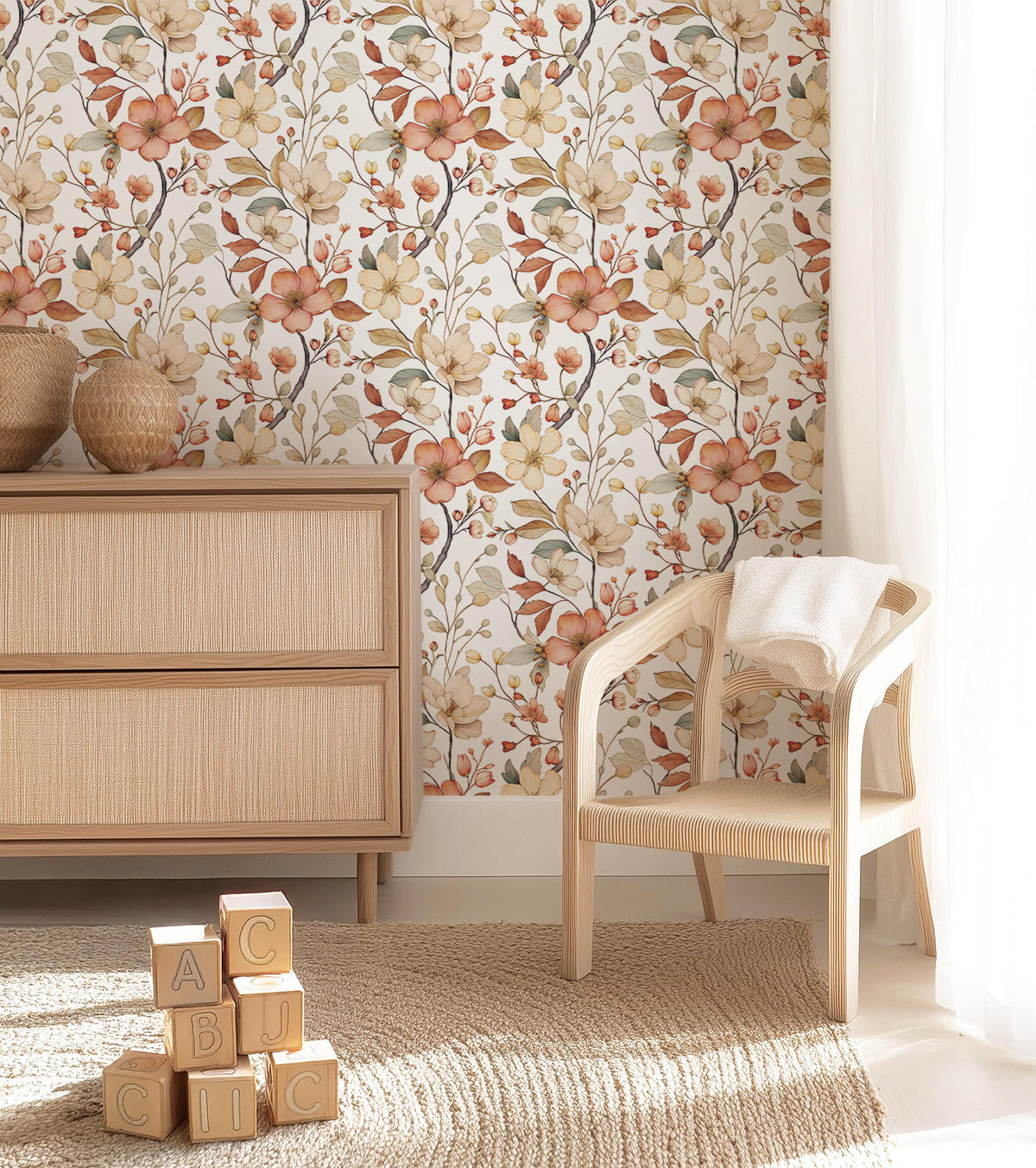 VLIESTAPETE Louison, Herbstblumen 50 cm x 10 orange - Orange, Papier (1000/50cm) - Lilipinso