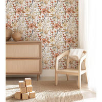 VLIESTAPETE Louison, Herbstblumen 50 cm x 10 orange - Orange, Papier (1000/50cm) - Lilipinso