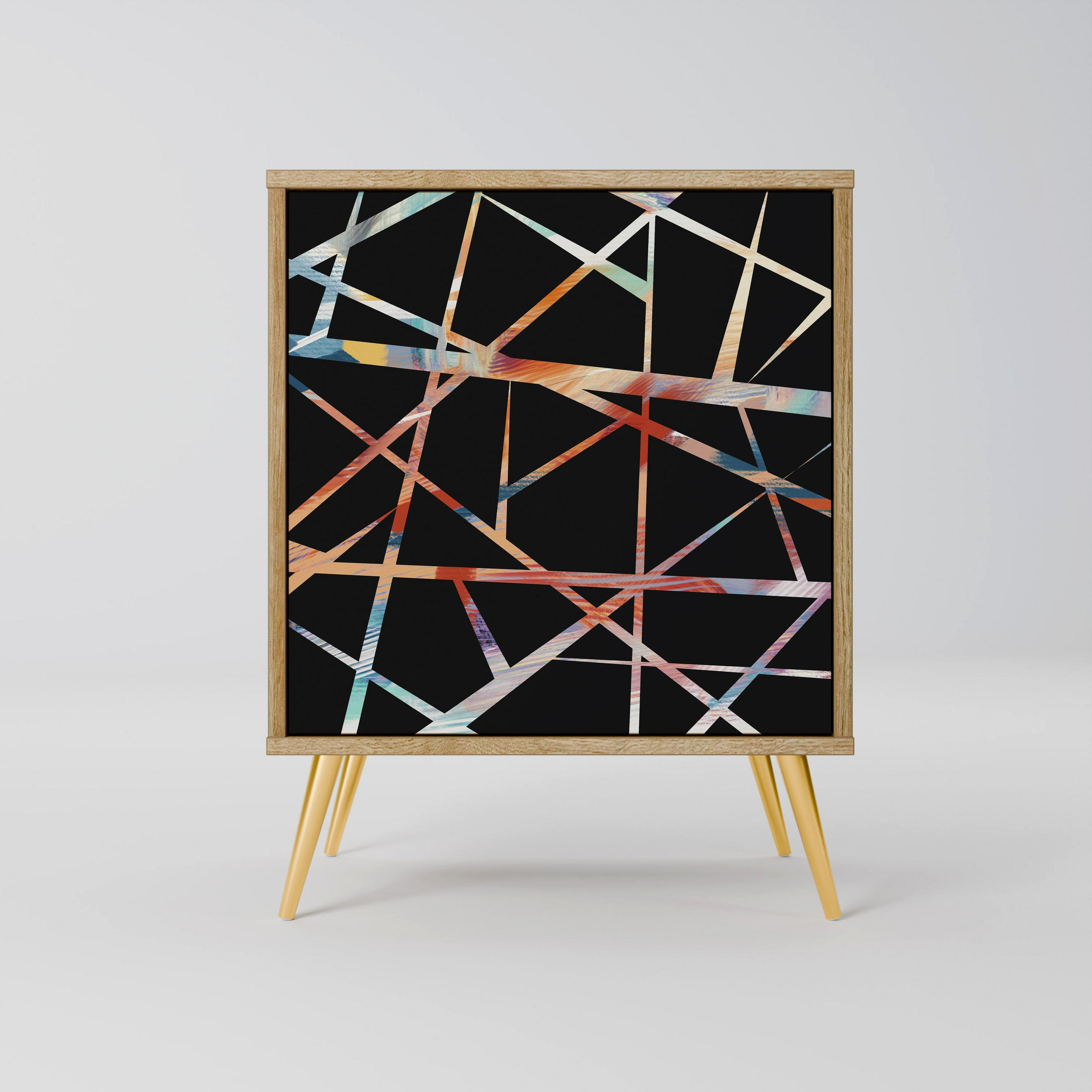 SIDEBOARD POLYGON VERVE, Eichefarben, 57,5x42x75,5 cm, Goldfarbene Metallfüße - Eichefarben/Goldfarben, Holzwerkstoff/Metall (57.5/75.5/42cm) - SpaceRebels
