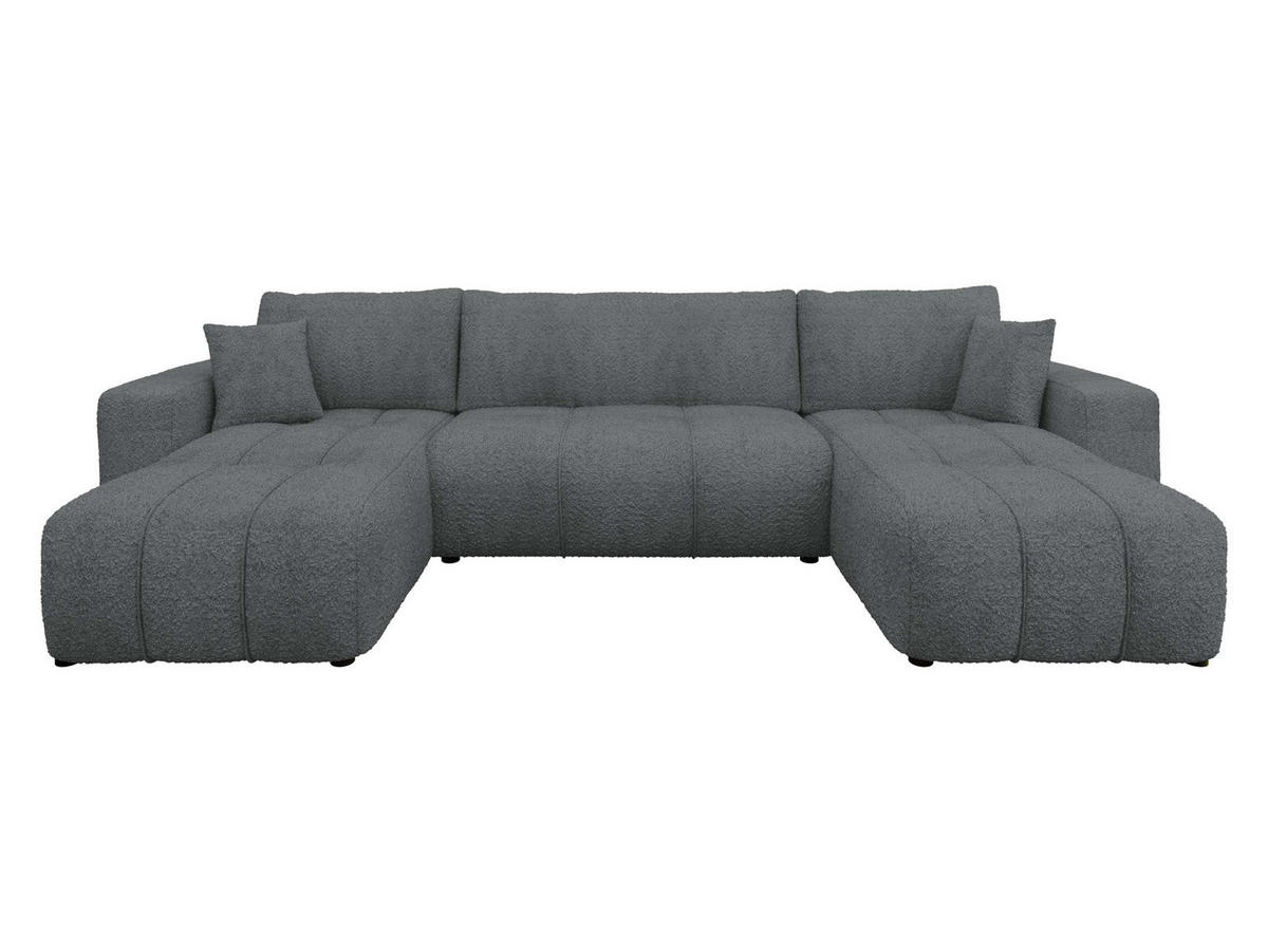 WOHNLADNSCHAFT Furyn U Boucle - Dunkelgrau/Schwarz, Holzwerkstoff/Kunststoff (312/82/145cm) - MIRJAN24