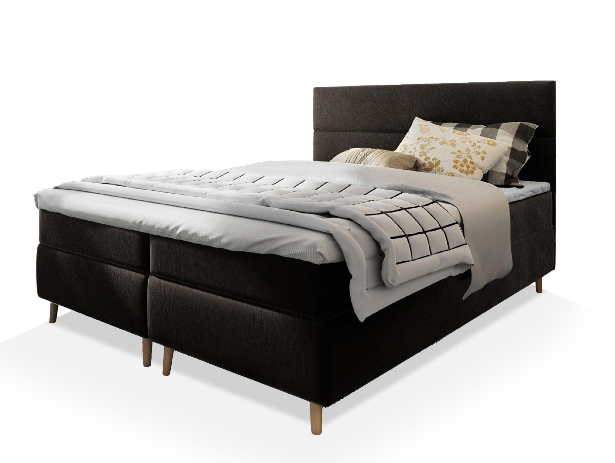 BOXBETT SANTA 160x200 cm mit Matratze und Topper - Schwarz - Schwarz, Holz (160/200cm) - MASSENO