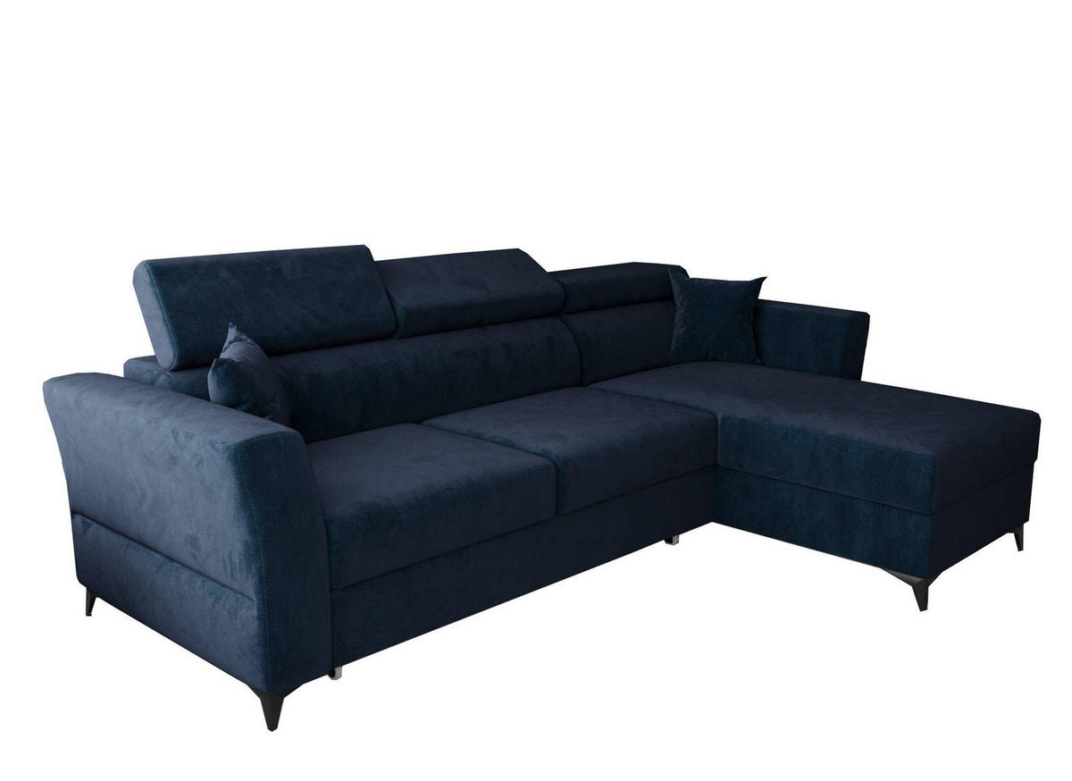ECKSOFA L Form Ribella Blau 265/180/100 cm Rechts mit Schlaffunktion - Schwarz/Dunkelblau, Textil/Metall (265/180cm) - AX Living
