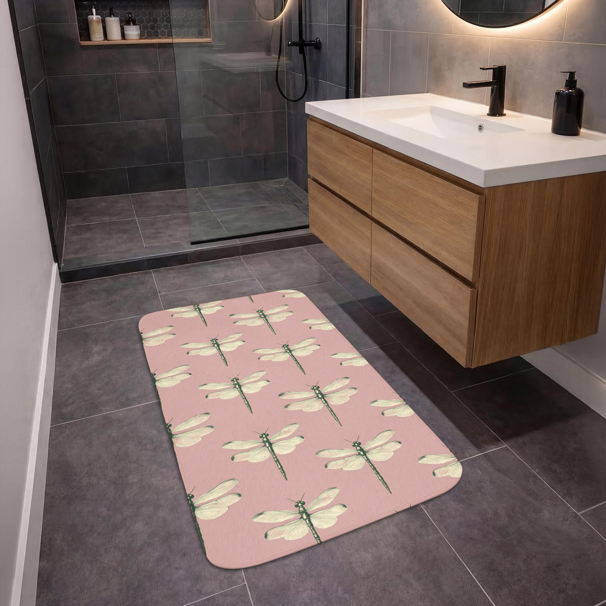 KÚPEĽŇOVÁ PREDLOŽKA Zvončeky - vzor - ružová 60x90 cm - ružová, textil/plast (60/90cm) - OnlyWow