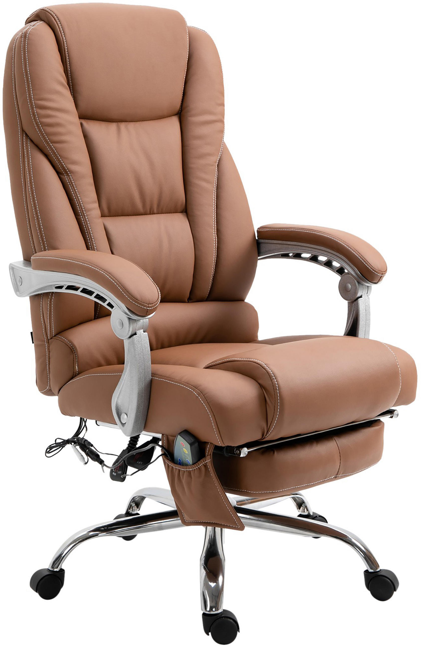 BÜROSTUHL Pacira mit Massagefunktion V2 Kunstleder hellbraun - Hellbraun/Chromfarben, Textil/Metall (68/127/64cm) - TPFLiving