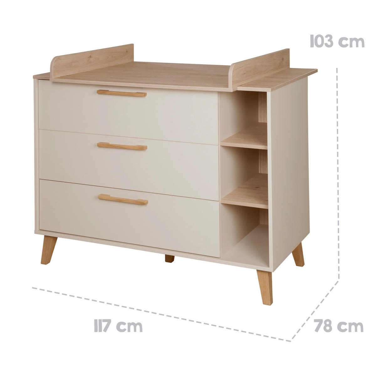 WICKELKOMMODE breit inkl. Wickelansatz Jil - Kastanienfarben/Kaschmir, Holz/Holzwerkstoff (117/103/78cm) - Roba