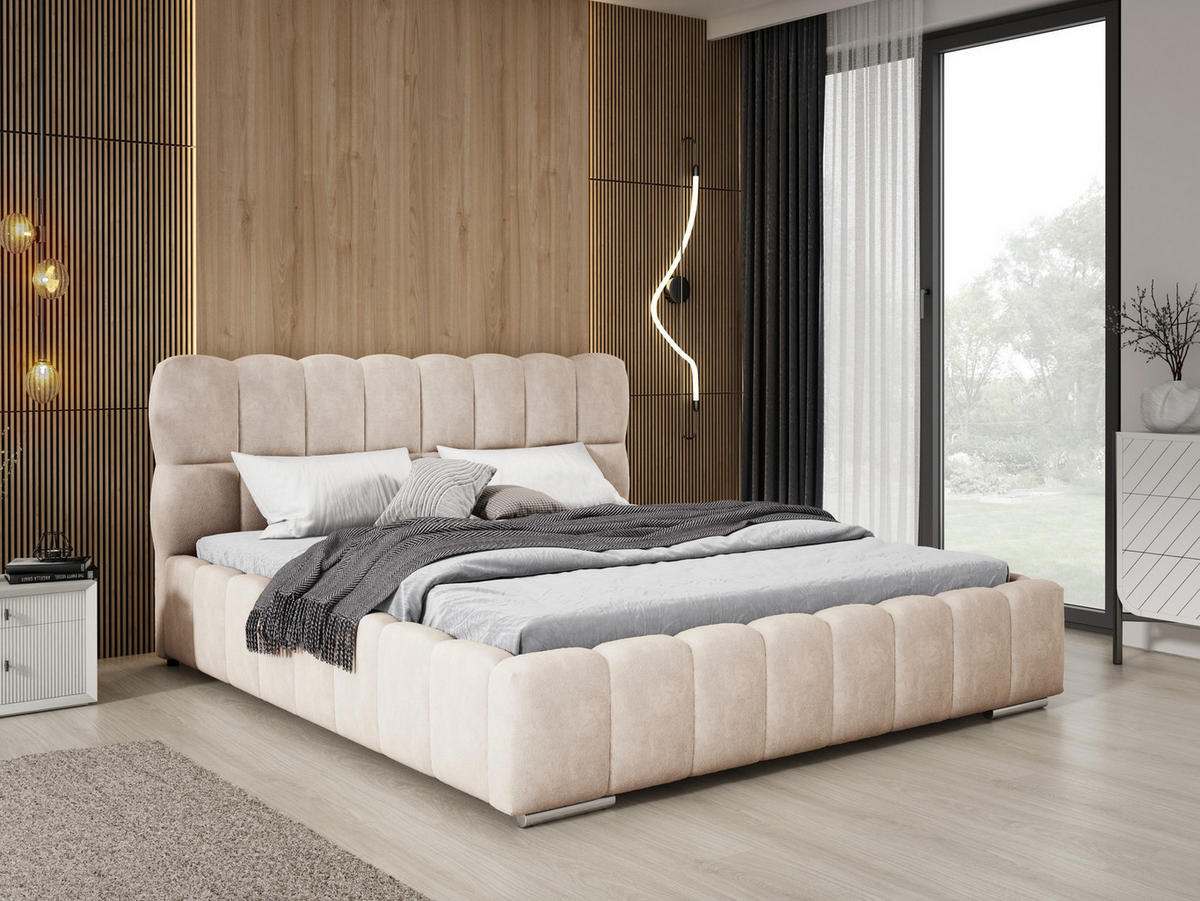 DOPPELBETT 160x200 cm Avilla mit Bettkasten, Lattenrost, Samt, Beige - Beige, Holz/Textil (160/200cm) - Emporius