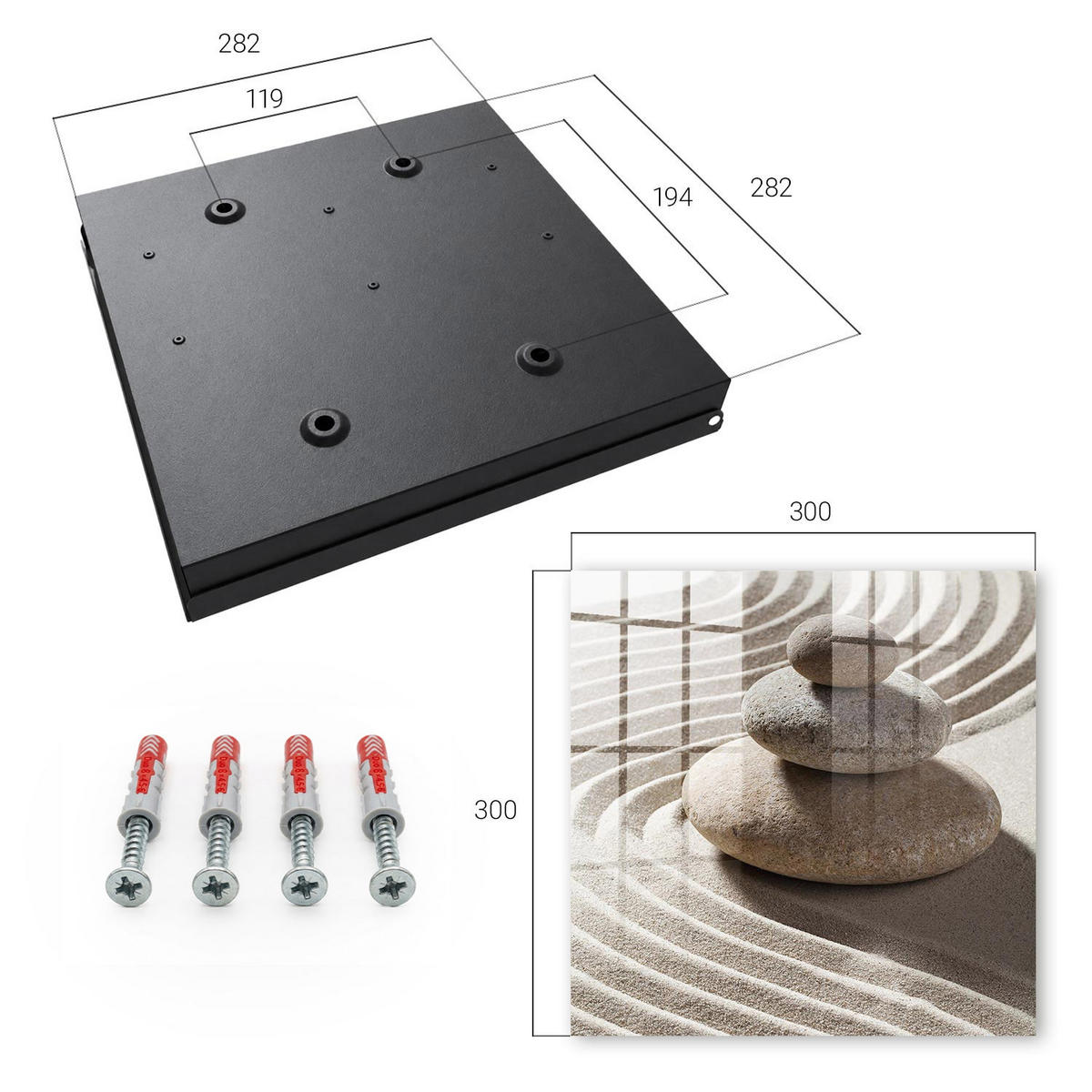 SCHLÜSSELBOX Schwarz 30x30 cm- Türöffnung nach rechts - Zen-Komposition - Beige, Metall (30/30/5cm) - TULUP